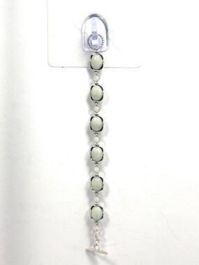 DAJ 925 Sterling Silver Rhodium Plated White Jade Oval Station Bracelet